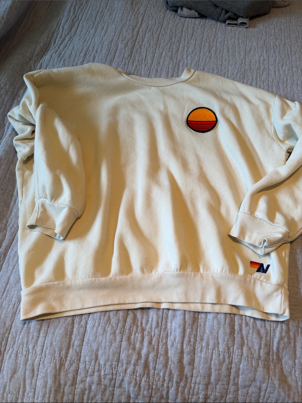 Aviator nation Cream Crewneck Sweatshirt with Sunset Patch